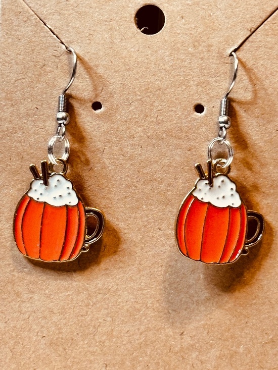 Hand Crafted Jewelry - Handmade Pumpkin Spice Latte Earrings Fall Coffee Enamel Stainless Steel Dangles
